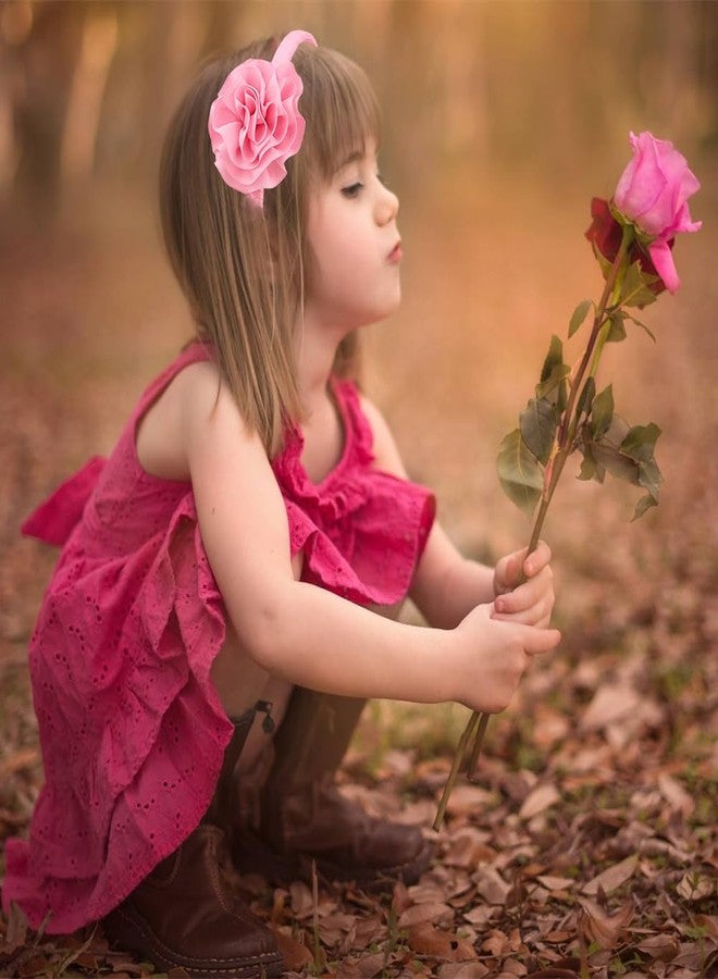 7Rainbows 1 Pcs Grosgrain Ribbon Rose Pink Carnation Floral Headbands for Girls Toddlers Teens. - Image 4